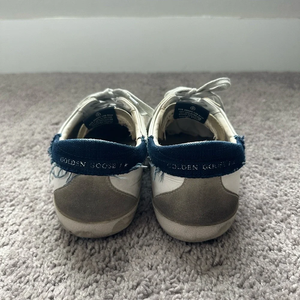 Golden Goose Men’s Super Star Leather Low Top White/Navy Blue/Gray 41 EU/ 8 US - Picture 4 of 7